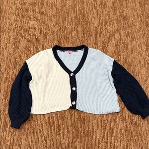 Francesca's Collections Navy, White, Light Blue Colorblock Cropped Cardigan